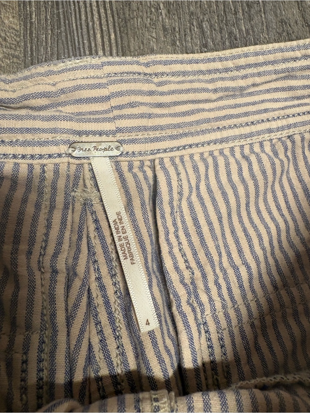 Free People Blue Striped Cotton Wide Leg Pants Button Fly Size 4 - Picture 2 of 7